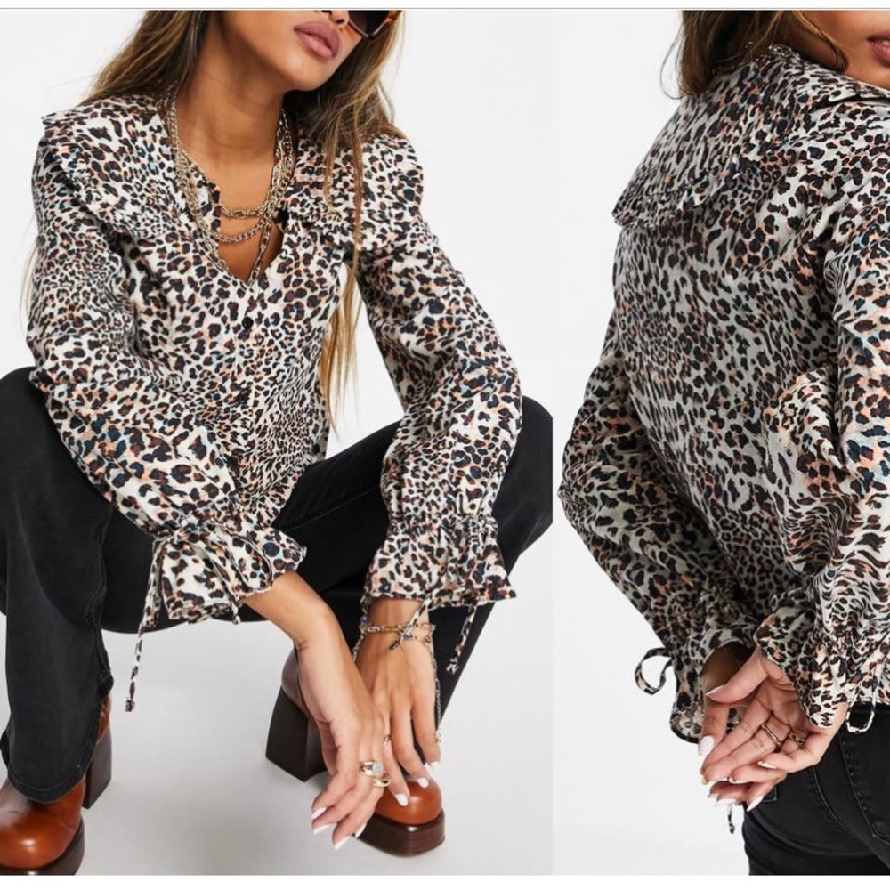 Sale! NWT Topshop Poplin Frill Long sleeve blouse